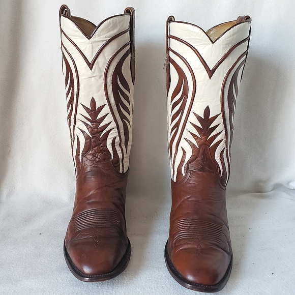 Vintage Shoes - SOLD ❌Vintage Dan Post Western Boots Ivory Custom Shafts Brown Cognac Leather